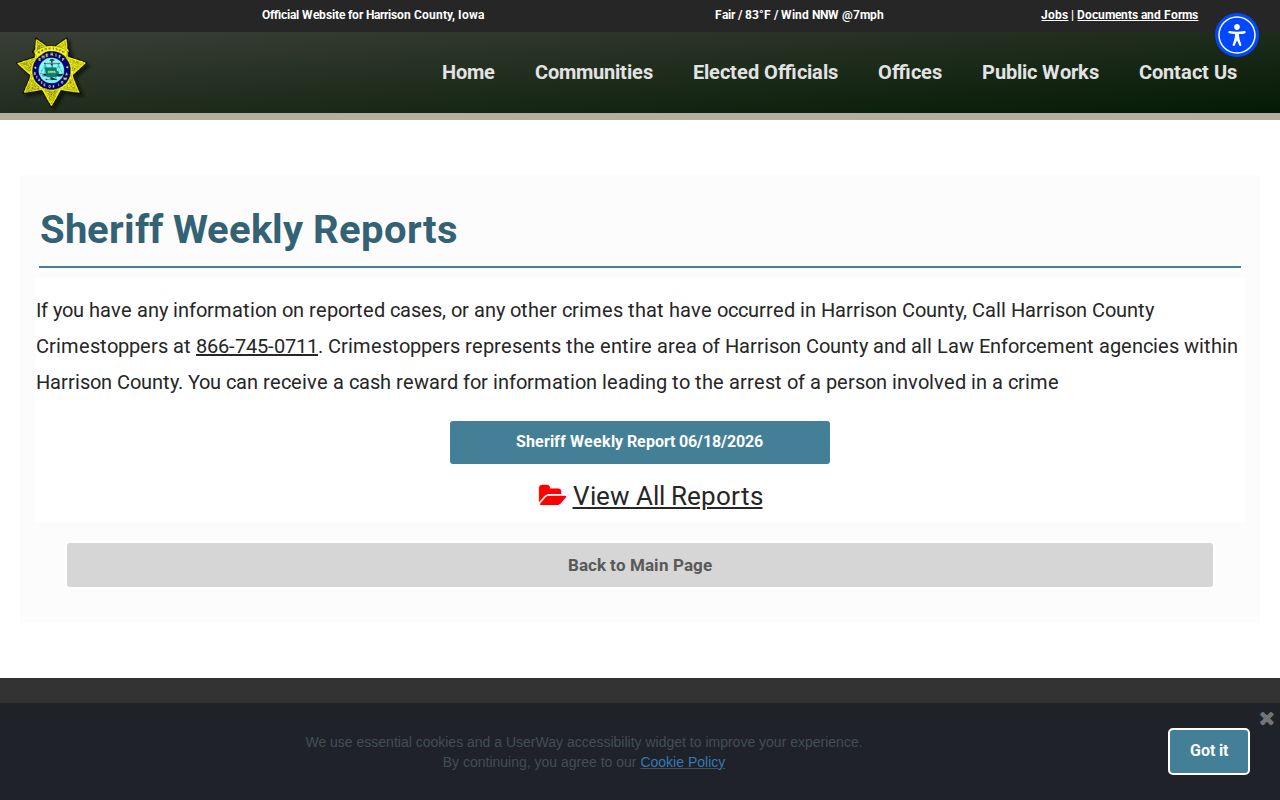 Harrison County Sheriff weekly arrest report landing page