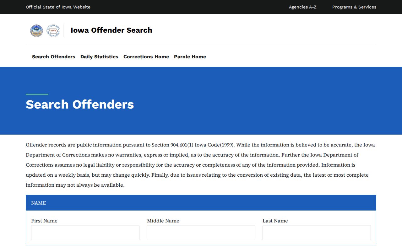 Iowa DOC offender photo search form for Harrison County commitments